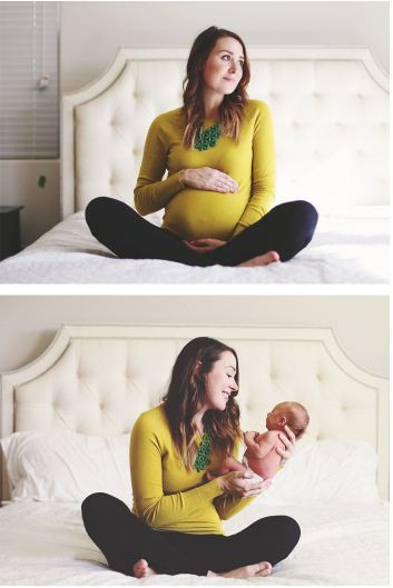 Hình ảnh người mẹ đếm ngược đến ngày "vỡ chum" và đứa con bé bỏng sau khi chào đời.