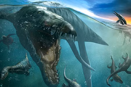 Thằn lằn biển khổng lồ có độ dài chỉ khoảng 10 mét nhưng lại có những chiếc răng dài tới... 20 phân. Chừng đó cũng đủ để hiểu mức độ hiếu chiến của con quái vật thời tiền sử này.