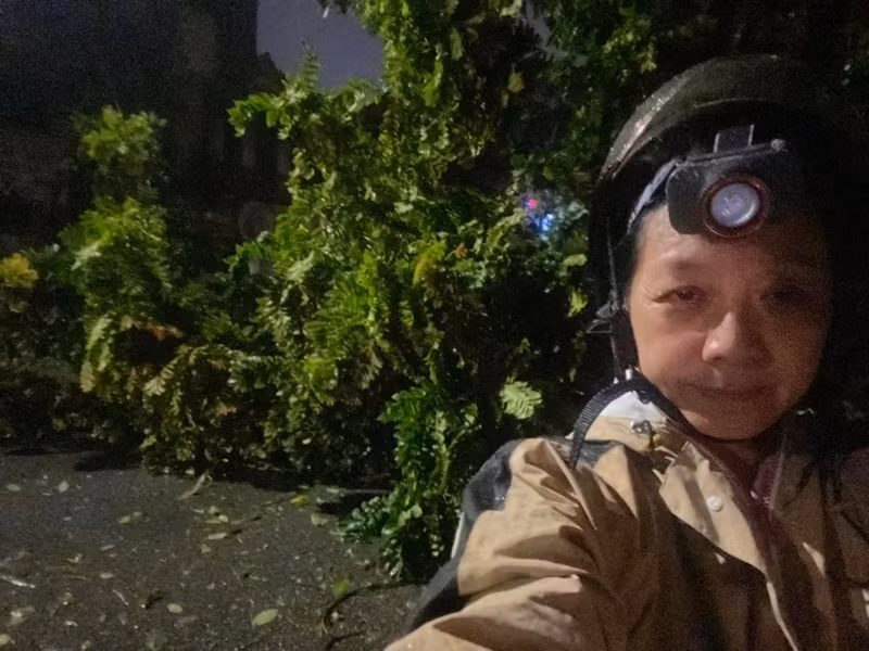 Sau cơn bão, diễn viên Chiều Xuân ghi lại hình ảnh loạt cây gãy đổ. "Sau cơn bão. Đăng ở đây để nhớ lại ngày 7/9/2024 cơn bão số 3 Yagi đã qua đây. Rồi lại biết bao người sẽ phải vất vả giải quyết hậu quả, dọn dẹp thành phố. Xin cảm ơn những tấm lòng tốt. 1 ngày thật dài", Chiều Xuân viết. Ảnh: FB Chiều Xuân.