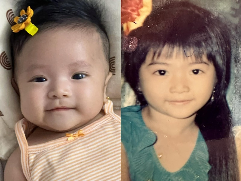Nữ diễn viên ghép ảnh con gái và ảnh ngày còn nhỏ của mình.