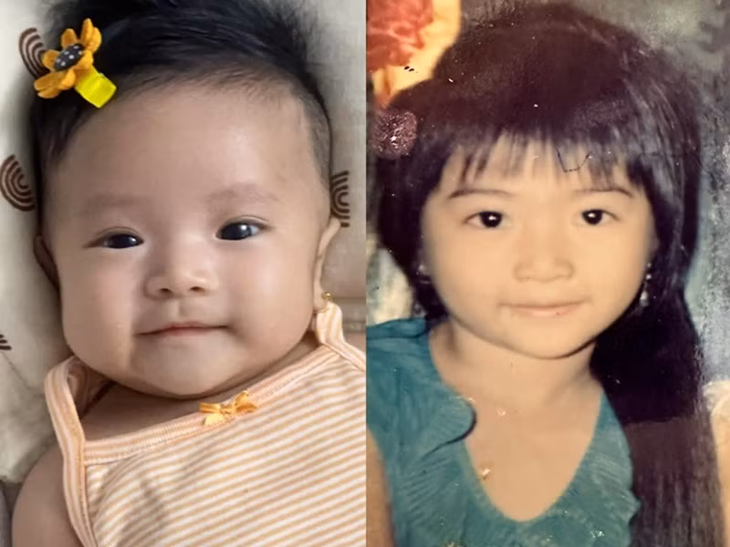 Nữ diễn viên ghép ảnh con gái và ảnh ngày còn nhỏ của mình.
