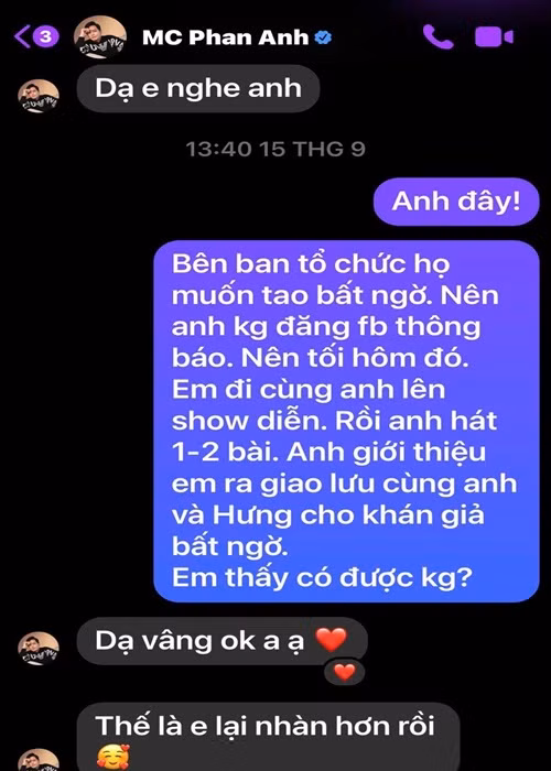 Tuy nhiên, sau đó, phía ban tổ chức muốn Duy Mạnh giữ kín thông tin Phan Anh xuất hiện trong liveshow để gây bất ngờ. Phía Phan Anh đồng ý quyết định của ban tổ chức. Ảnh: FB Duy Mạnh.