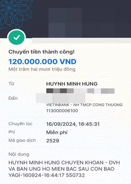 Nam ca sĩ và bạn bè chuyển khoản 120 triệu giúp đỡ người dân vùng lũ. Ảnh: FB Đàm Vĩnh Hưng.