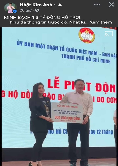 Nhật Kim Anh cho biết, số tiền gửi vào tài khoản của Mặt trận Tổ quốc TP HCM có kèm ủy nhiệm chi và thư cảm ơn. Ảnh: Dân Việt.