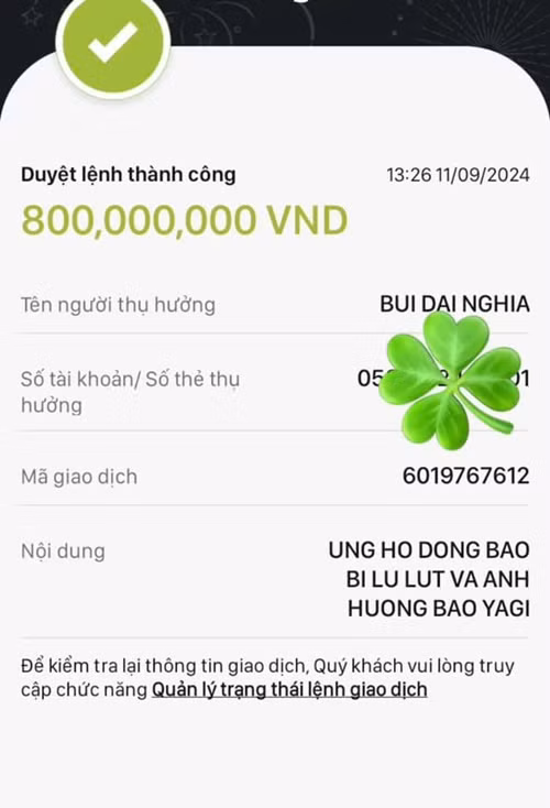 Nhật Kim Anh cũng giải thích vì sao chuyển 800 triệu vào tài khoản MC Đại Nghĩa. “Ngày 16,17,18/9/2024 anh Đại Nghĩa sẽ ra trực tiếp Lào Cai, Yên Bái… dưới sự hướng dẫn, hỗ trợ của chính quyền địa phương để trực tiếp trao số tiền cho bà con. Sẽ có giấy xác nhận từ chính quyền địa phương những nơi anh Nghĩa đi đến”, cô nói. Ảnh: FB Nhật Kim Anh.