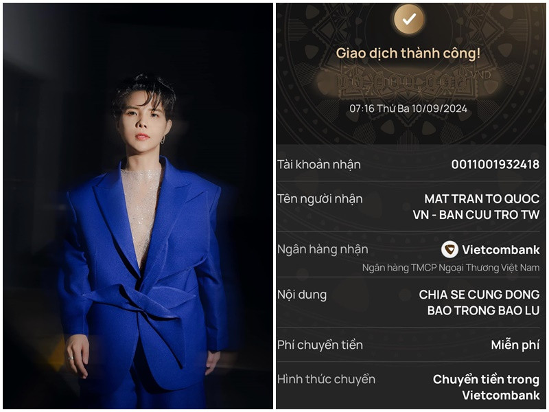 Vũ Cát Tường ủng hộ để khắc phục hậu quả của thiên tai. Ảnh: FB Vũ Cát Tường.