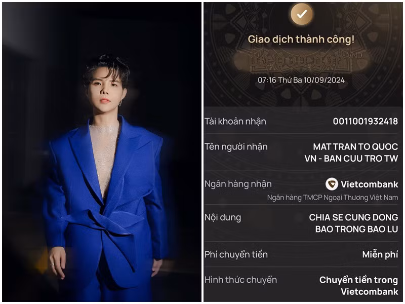 Vũ Cát Tường ủng hộ để khắc phục hậu quả của thiên tai. Ảnh: FB Vũ Cát Tường.