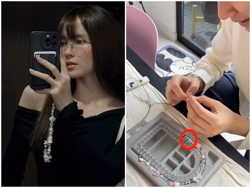 Matthis làm phụ kiện với dòng chữ M và T kèm hình trái tim ở giữa dành cho Thiều Bảo Trâm. Ảnh: Đời Sống Pháp Luật, FB Thiều Bảo Trâm.