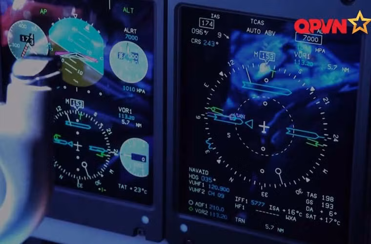 Bảng điều khiển chính gồm 4 màn hình màu tinh thể lỏng 152x203mm hiển thị thông tin bay, 2 màn hình HUD. Nguồn: Kênh QPVN