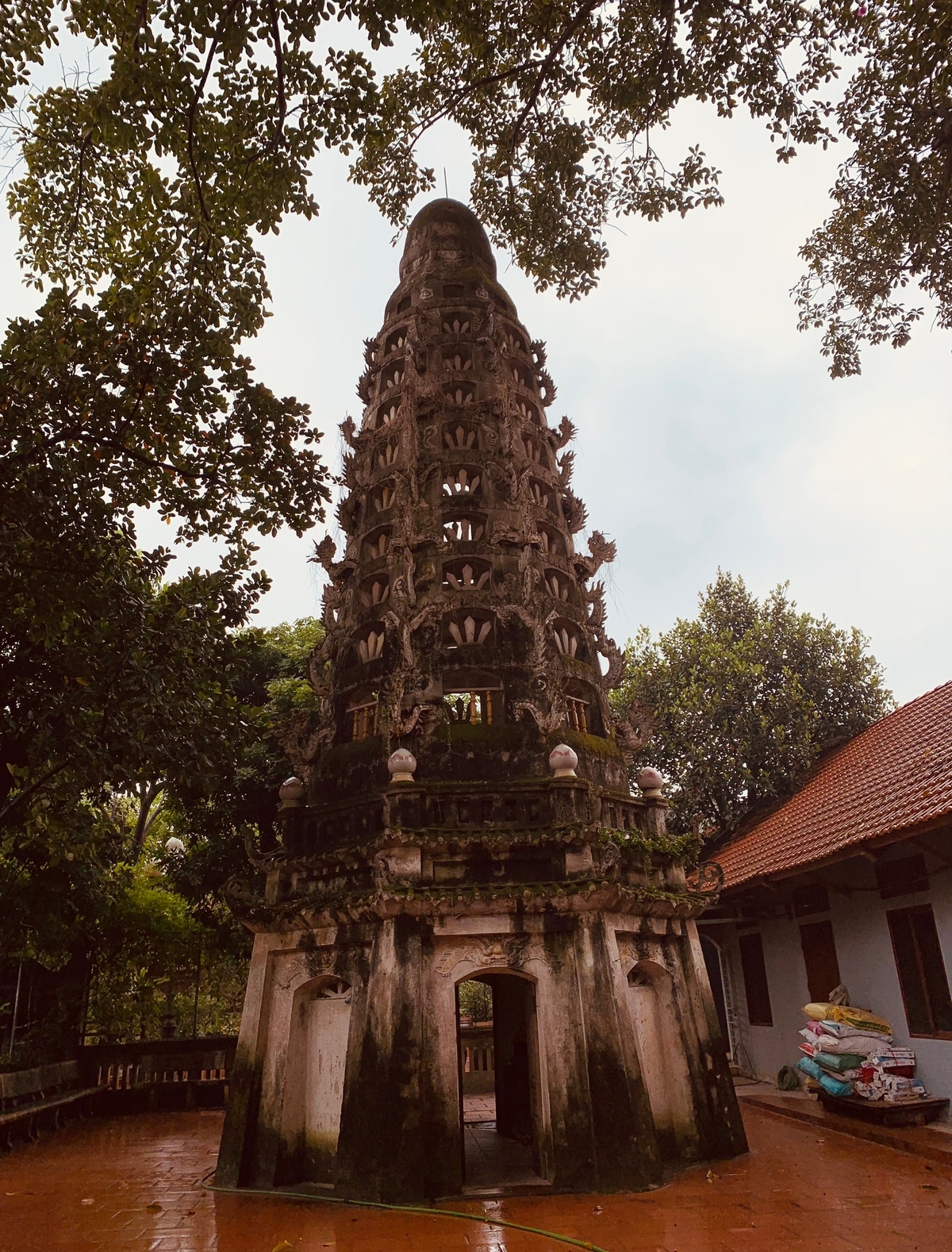 Tòa bảo tháp Cửu phẩm Liên Hoa cao 13m được xây dựng để thờ vọng xá lợi Đức Phật, cũng là ngọn bút kình thiên và trấn giữ cho mạch văn ở làng quê Đông Sàng.