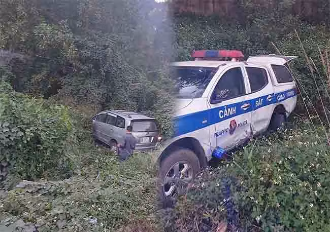 Tai xe co nong do con lai xe huc vang xe CSGT xuong ve duong