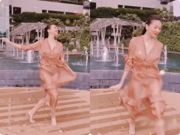 Trong đoạn video mới đăng tải của mình, siêu mẫu Thanh Hằng cũng để lộ khoảnh khắc kém duyên của mình khi diện váy lụa mỏng.