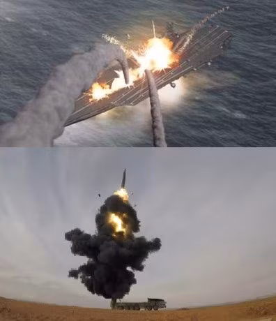 Hỗ trợ tên lửa Dongfeng bao gồm vệ tinh giám sát biển, máy bay, tàu chiến và radar siêu đường chân trời. Với hệ thống giám sát khổng lồ này, Quân đội Trung Quốc tự tin không có vấn đề gì, khi có thể phát hiện thấy tàu sân bay của Mỹ ở một khoảng cách “nhất định” và khóa “chết” mục tiêu. Ảnh: Đồ họa tên lửa Trung Quốc đánh tàu sân bay Mỹ - Nguồn: Sina