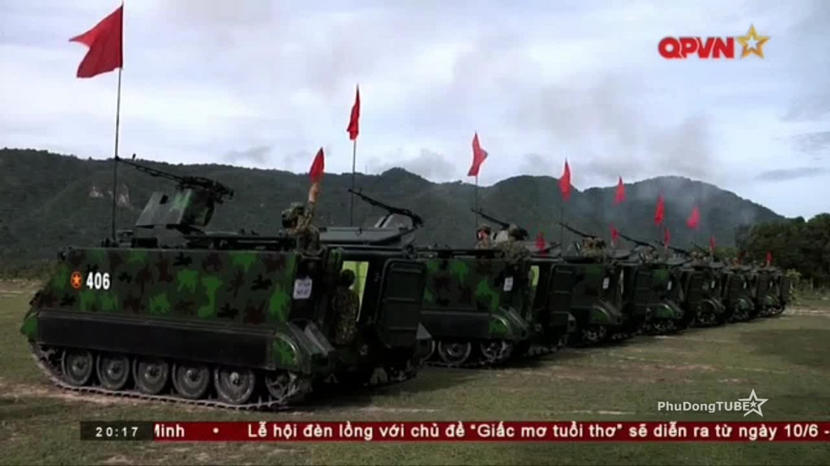 Tổ hợp xe pháo M113-100 được đánh giá có ưu thế về tính cơ động cao, phát huy được hỏa lực, thời gian triển khai nhanh, tiêu diệt mục tiêu hiệu quả. Ảnh: QPVN