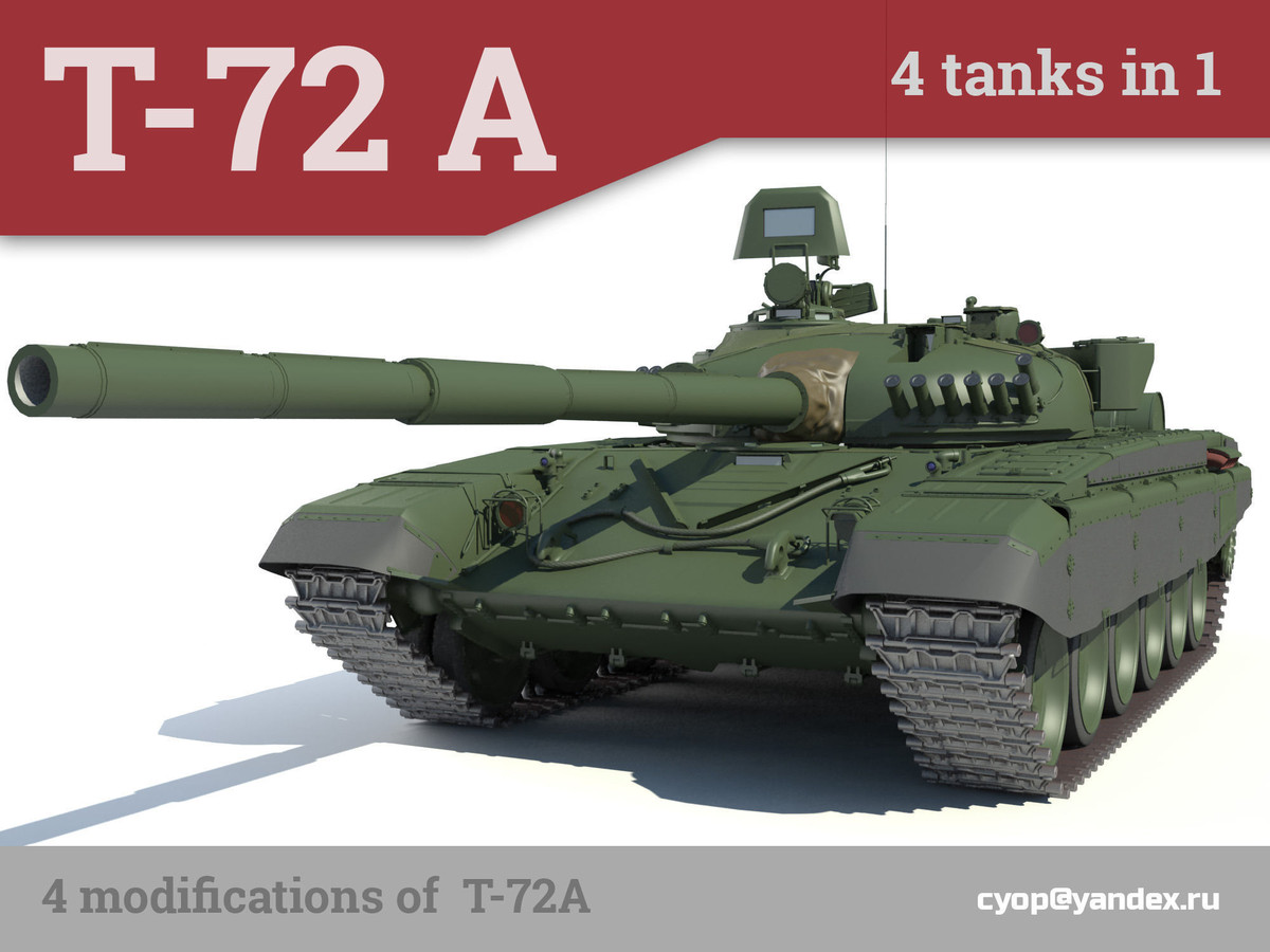 Những phiên bản nâng cấp đầu tiên của xe tăng T-72 đó là T-72A xuất hiện vào năm 1979 với lớp giáp cải tiến dày hơn. Tiếp theo là phiên bản T-72B xuất hiện vào năm 1985, tích hợp những tính năng hiện đại của chiếc T-80. Ảnh: Phiên bản cải tiến T-72A - Nguồn: Wkipedia.