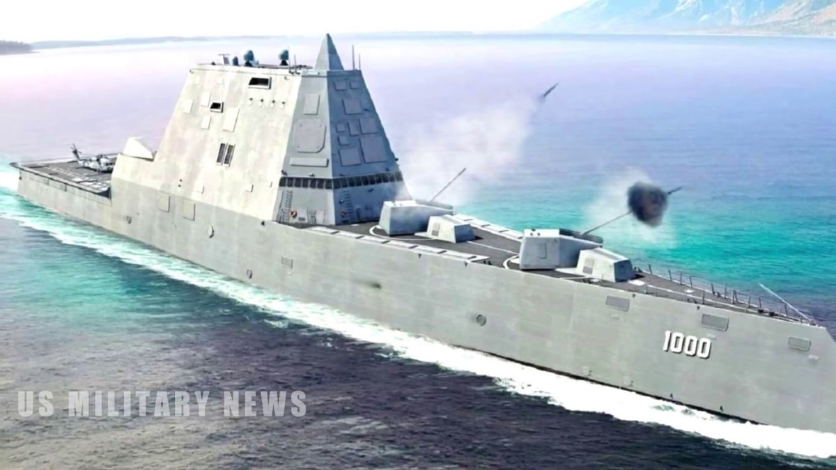 Khu trục hạm Zumwalt được trang bị cấu hình hỏa lực mạnh mẽ, bao gồm hai hải pháo cỡ nòng 155mm, 20 bệ phóng tên lửa đa năng thẳng đứng (VLS) Mk. 57; hai pháo tầm gần 30mm và các vũ khí khác. Ảnh: Tàu khu trục lớp Zumwalt - Nguồn: Milirary News.