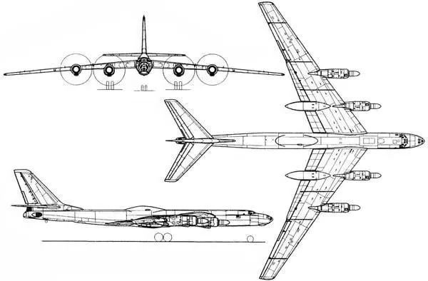 Vào ngày 12/8/1955, Hội đồng Bộ trưởng Liên Xô đã ban hành chỉ thị nghiên cứu máy bay bay bằng năng lượng hạt nhân. Các phòng thiết kế của Andrei Tupolev, Vladimir Myasishchev trở thành đơn vị chịu trách nhiệm chính, trong khi N. D. Kuznetsov và A. M. Lyulka được chỉ định để phát triển động cơ. Ảnh: Bản vẽ máy bay ném bom chiến lược Tu-119 - Nguồn: Wikipedia