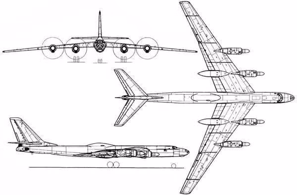 Vào ngày 12/8/1955, Hội đồng Bộ trưởng Liên Xô đã ban hành chỉ thị nghiên cứu máy bay bay bằng năng lượng hạt nhân. Các phòng thiết kế của Andrei Tupolev, Vladimir Myasishchev trở thành đơn vị chịu trách nhiệm chính, trong khi N. D. Kuznetsov và A. M. Lyulka được chỉ định để phát triển động cơ. Ảnh: Bản vẽ máy bay ném bom chiến lược Tu-119 - Nguồn: Wikipedia