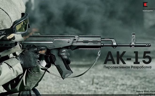 Cùng với đó là sự tin cậy, hỏa lực mạnh mẽ, do vậy AK-47 là vũ khí bộ binh được sản xuất và trang bị nhiều nhất sau thế chiến 2. Hiện nay Nga và các quốc gia khác vẫn đang nỗ lực cải tiến để cho ra các phiên bản AK mới như AK-12/15. Ảnh: Mẫu mới nhất của gia đình AK-47 là AK-15 - Nguồn: Wikipedia.