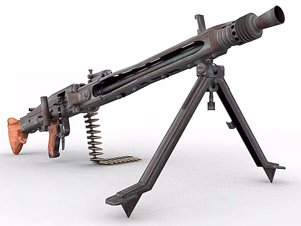 Trong lĩnh vực súng máy hạng nhẹ, khẩu súng máy MG34 (sau này là MG42) là loại súng máy đa năng hạng nhẹ, nạp đạn bằng dây đạn sắt đầu tiên; MG34 có một số tính năng khiến nó trở thành một khẩu súng máy mang tính cách mạng, đó là có thể thay nòng nhanh chóng trong điều kiện chiến đấu, tốc độ bắn đến 800-900 phát/phút. Ảnh: Súng máy MG34 là mẫu súng máy có tính cách mạng - Nguồn: Wikipedia.