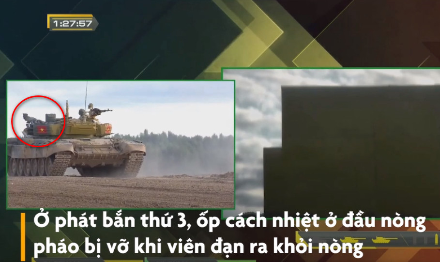Pháo thủ bắn thứ hai mà không có hệ thống ổn định nòng pháo, khiến viên đạn không trúng đích. Xe tăng Việt Nam sau đó khựng lại, nòng pháo quay ra phía sau, phần bọc đầu nòng bị bung ra, khiến pháo thủ không thể lấy được đường ngắm và quyết định không bắn phát thứ ba. Kíp VN2 phải chạy phạt hai vòng, đánh mất lợi thế trước kíp Myanmar 2.