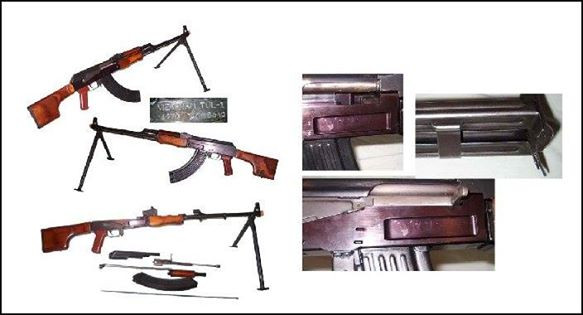 Máy súng tương tự dòng AK-47, với 2 chế độ bắn là phát một và liên thanh, nòng súng cố định và không thể thay thế trên chiến trường. Cơ cấu hoạt động là trích khí xung, khóa nòng then xoay 2 tai, bắn khi bệ khóa nòng đóng. Có thể nói, đây là súng AK kéo dài nòng để tăng tầm bắn xa và có thể bắn nhiều đạn hơn. Ảnh: Các bộ phận của TUL-1.