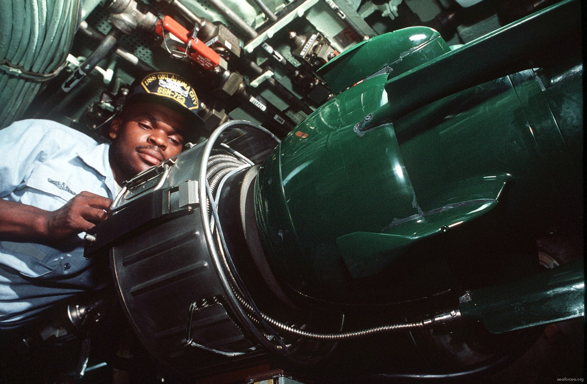 Việc thiết kế và sản xuất ngư lôi hạng nặng là rất nghiêm ngặt và chính xác, ngư lôi phải được liên kết chặt chẽ với hệ thống khởi động và hệ thống điều khiển. Nói cách khác, vẫn chưa biết liệu ngư lôi Mk48 Mod 6 có thể thích ứng với tàu ngầm lớp Hải Long hay không? Nếu Đài Loan sửa đổi ống phóng ngư lôi, hệ thống điều khiển thì chi phí kỹ thuật của nó sẽ tăng lên rất nhiều. Ảnh: Nạp ngư lôi Mk-48 vào tàu ngầm. Nguồn: Hải quân Mỹ.