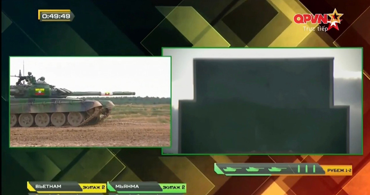 Dẫu vậy, khả năng cơ động cao cũng có được nhờ cho việc lái xe đã có kinh nghiệm sử dụng dòng xe tăng T72 lâu năm, vốn tương đồng về hệ thống lái đối với T72B3 gồm hộp số sàn 8 cấp (7 số tiến, 1 số lùi). Điều này cho phép Myanmar vượt qua đội Việt Nam sát nút dẫu cho có thành tích tác xạ thua kém đội ta khá nhiều. Ảnh: Xe tăng Myanmar chuẩn bị thực hiện bài bắn pháo chính 125mm.