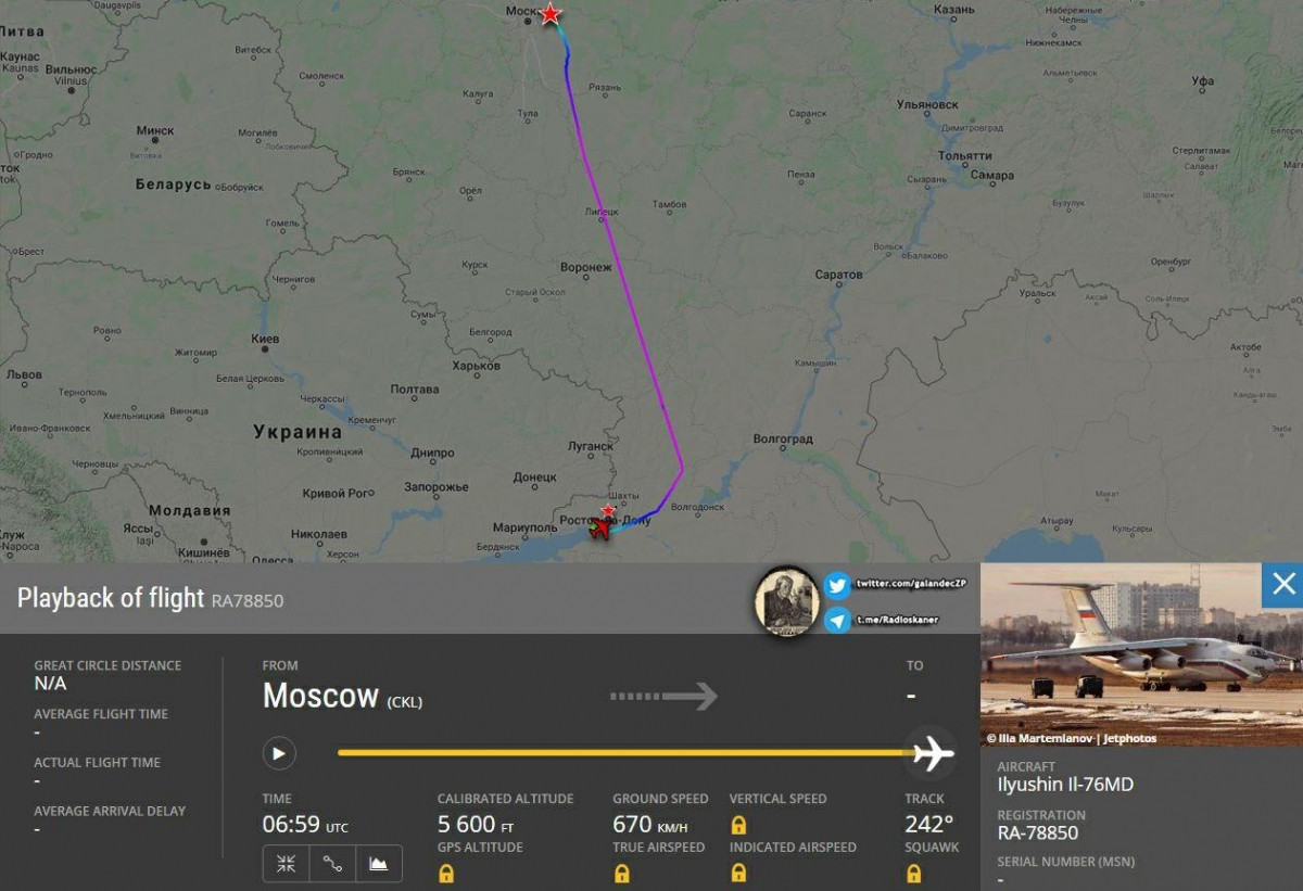 Tiếp đó vài giờ sau, một máy bay quân sự khác của Nga (có thể là loại Il-76MD) cũng được nhìn thấy đến Yerevan từ Rostov-on-Don.