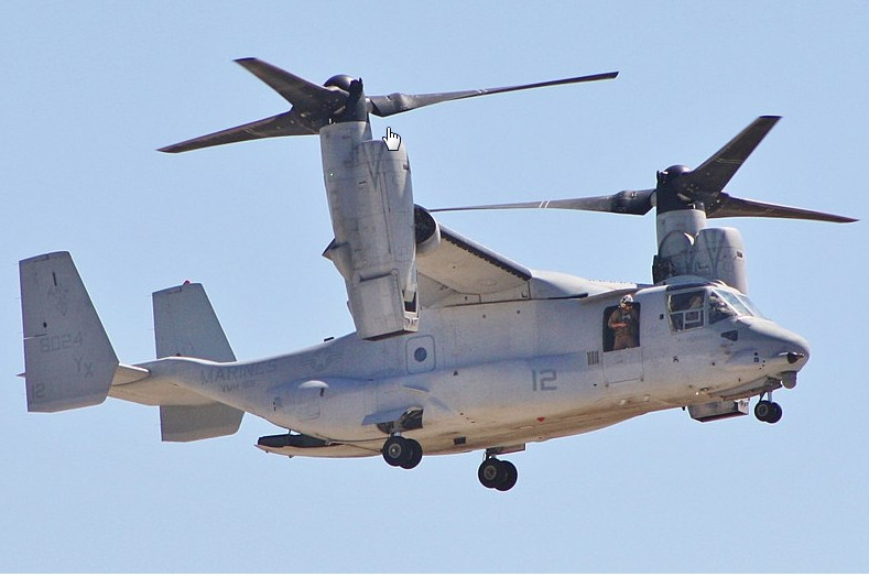 Indonesia đã chi khoảng 2 tỷ USD để mua 8 chiếc máy bay cánh quạt lật MV-22 Block C Osprey, 24 động cơ Rolls-Royce 24AE 1107C; 20 radar hồng ngoại AN/AAQ-27, hệ thống cảnh báo tên lửa AN/AAR-47; máy thu cảnh báo radar AN/APR-39; 20 súng máy M-240-D 7,64mm và đại liên GAU-21, cùng với các thiết bị khác. Ảnh: Máy bay cánh quạt lật MV-22. Nguồn: Nguồn: Wikipedia.
