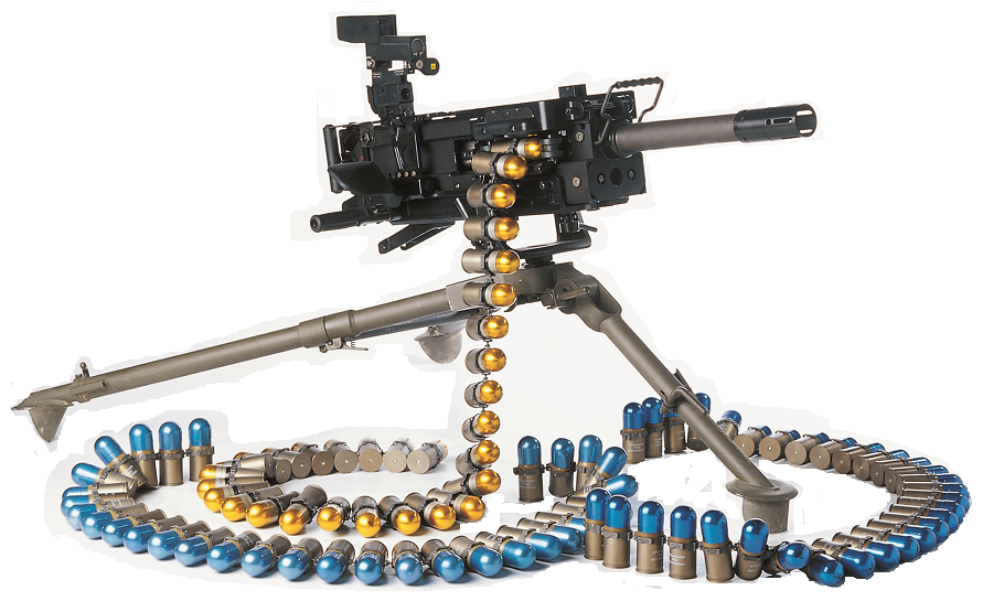 Người Đức cũng chế tạo ra khẩu súng phóng lựu liên thanh của riêng họ, đó là khẩu GMG 40 mm, được chế tạo bởi công ty Heckler &amp; Koch. Súng sử dụng đạn lựu tiêu chuẩn của khối NATO là loại đạn 40x53 mm; ngoài ra nó có khả năng bắn tất cả các loại đạn tương tự của các quốc gia trong khối. Ảnh: Súng phóng lựu GMG của Đức. - Nguồn: Wikipedia.