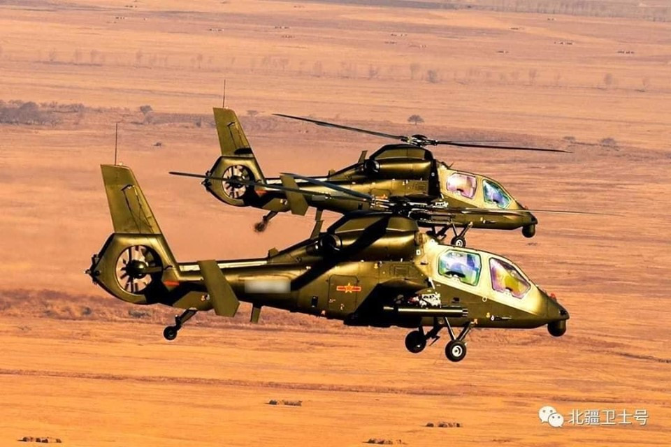 Trực thăng được bọc thép nhẹ, cả 2 phi công đều được trang bị ghế phóng. Hệ thống trinh sát của Z-19 vô cùng hiện đại với một máy đo xa laser, camera FLIR gắn ở trước mũi. Ảnh: Trực thăng Z-19 của không quân lục quân Trung Quốc đóng tại Tân Cương.