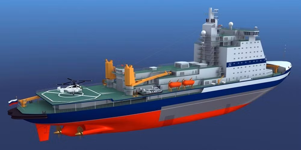 Do phần lớn bờ biển phía bắc của Nga giáp giới Bắc Băng Dương, nên từ dưới thời Liên Xô, họ đã phát triển những lớp tàu phá băng chạy bằng năng lượng hạt nhân; trong đó dự án tàu Arktika được phát triển vào những năm 70 có lớp vỏ kép; lượng giãn nước của tàu là 33.500 tấn, chiều dài 173 m. Arktika sử dụng 2 lò phản ứng hạt nhân RITM-200 có công suất 175 megawatt, biến nó thành tàu dân sự mạnh nhất thế giới.