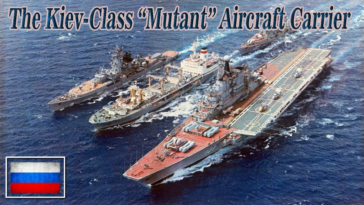 Đề án 1143 Krechyet, lớp Kiev là loại tàu sân bay đầu tiên được xây dựng cho Hải quân Liên Xô với tên gọi tuần dương hạm hàng không hạng nặng; một kiểu định danh chỉ có ở Liên Xô. Có tổng cộng 4 tàu được đóng, hệ thống vũ khí của nó có thể so sánh với thiết giáp hạm thời Thế chiến II. Ảnh: Tuần dương hạm hàng không Kiev và biên đội tàu chiến đi cùng - Nguồn: Wikipedia