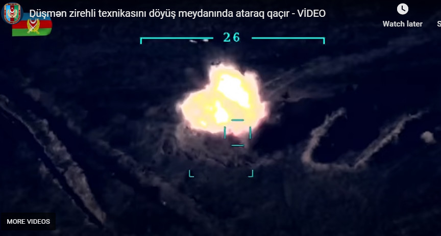 Lực lượng vũ trang Azerbaijan cũng chia sẻ một đoạn video cho thấy các xe bọc thép hạng nặng của quân đội Armenia bị phá hủy. Ngoài ra, họ còn "xóa sổ 3 kho đạn dược của đối phương".