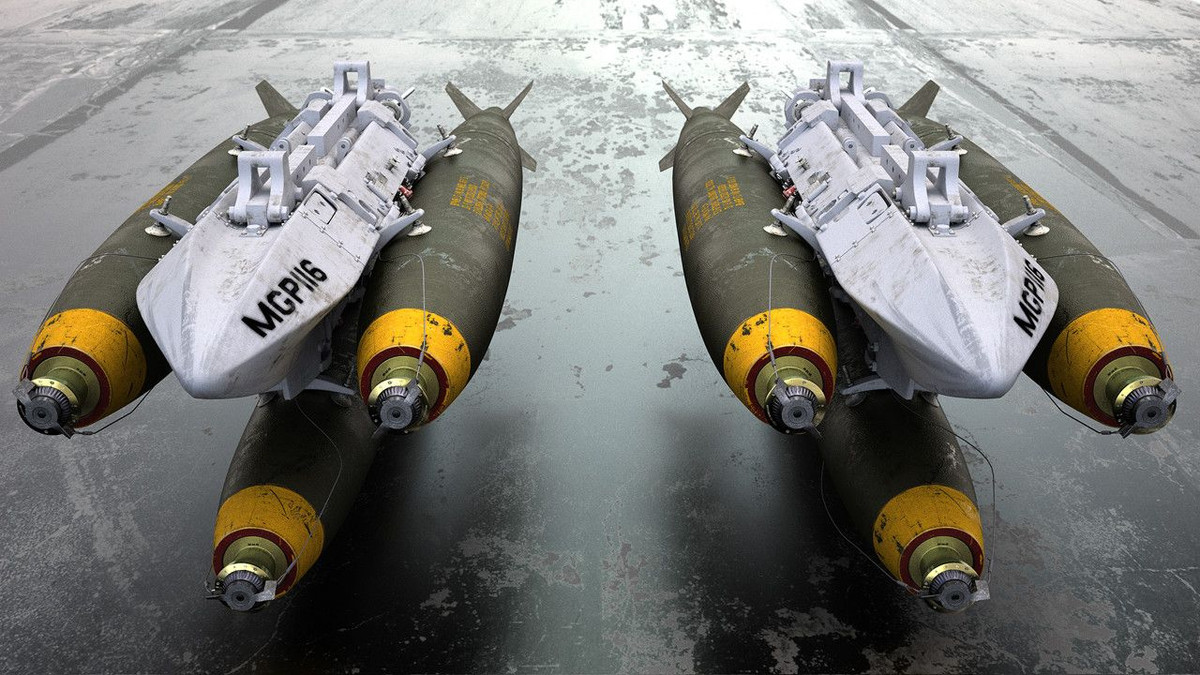 Đặc biệt hiện nay, loại bom này còn có thể sử dụng cả phương thức dẫn đường bằng laser và phương thức dẫn đường cho bom thông minh JDAM. Ảnh: Cơ cấu treo bom Mk-82 bên ngoài cánh máy bay.