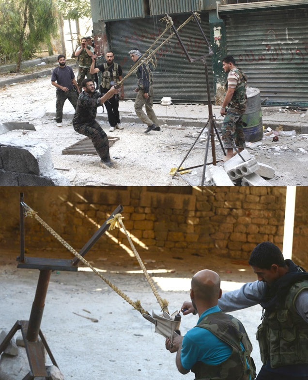 Và một loại vũ khí thô sơ, nhưng vẫn được các phe nổi dậy ở Trung Đông sử dụng rất nhiều, đó là sử dụng giàn thun phóng lựu đạn, thủ pháo vào chiến tuyến địch; có lẽ đây là phương pháp thay các loại súng phóng lựu cầm tay, vừa đảm bảo yếu tố bí mật (không phát ra tiếng nổ), vừa có thể ném lựu đạn ra rất xa.