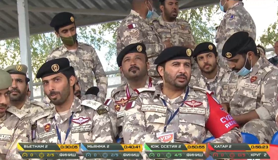 Trong trận đầu tiên vào ngày 24/8, Qatar đã phải bỏ cuộc vì xe liên tục gặp sự cố. Tuy nhiên, trong trận ngày 28/8, đội tuyển Qatar cho thấy rõ vấn đề của họ chính là con người. Ảnh: Gương mặt buồn thiu, không khỏi xấu hổ của đoàn đại biểu Quân đội Qatar tham gia Hội thao Army Games 2020 trước màn trình diễn kém không thể tưởng tượng.