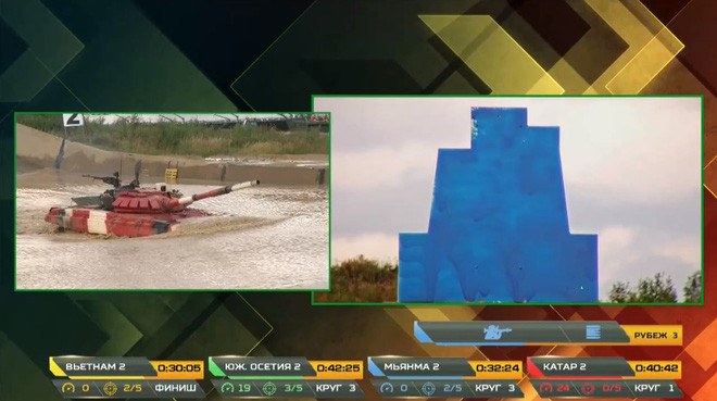 Tốc độ di chuyển mà đội Qatar đạt được có lúc chỉ 10km/h dù không có nhiều chướng ngại vật. Ảnh: Qatar lội nước với tốc độ chậm nhất có thể.