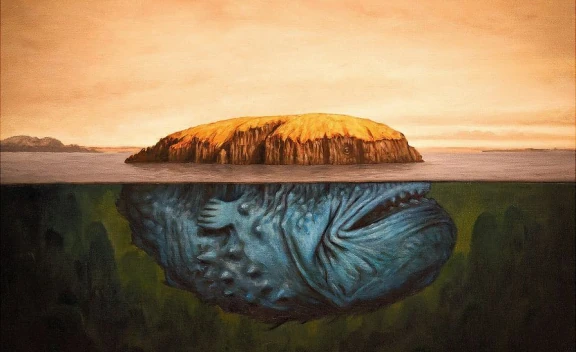 Trong thần thoại Bắc Âu, "hafgufa" là thủy quái đáng sợ toả ra thứ mùi hấp dẫn các loài cá bơi vào trong miệng chúng, trông giống như một hòn đảo săn mồi.