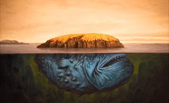 Trong thần thoại Bắc Âu, "hafgufa" là thủy quái đáng sợ toả ra thứ mùi hấp dẫn các loài cá bơi vào trong miệng chúng, trông giống như một hòn đảo săn mồi.