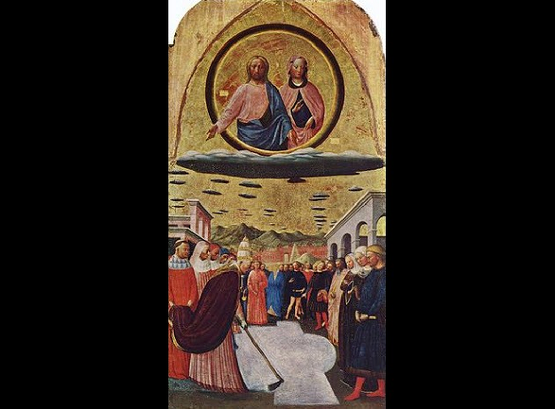 Bức tranh Miracle Of The Snow của họa sĩ Masolino da Panicale miêu tả sự kiện tuyết rơi ở Rome trong một ngày hè nắng nóng hồi thế kỷ 4. Trong khi người dân đang điều tra tình hình thời tiết bất thường này, Chúa Jesus và Đức mẹ Maria đột nhiên xuất hiện trên một đám mây. Mặc dù có người cho rằng, đám mây kỳ lạ đó tượng trưng cho thiên đường nhưng nhiều người nhận định đám mây đó chính là UFO. Có giả thuyết khác lại cho rằng, UFO ở phía trước đám mây có Chúa Jesus và Đức mẹ Maria đứng ở phía trên.