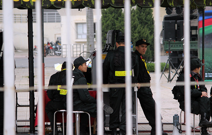 Bên trong sân Mỹ Đình, cảnh sát làm nhiệm vụ cũng đã sẵn sàng.