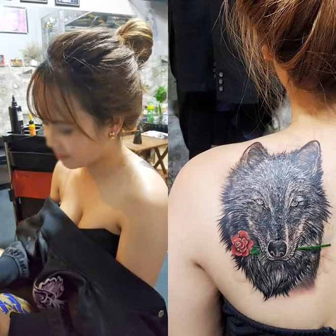 Nghệ thuật xăm hình ở Việt Nam vẫn còn khiến nhiều người e ngại chính bởi thế mà mới đây mạng xã hội tiếp tục xôn xao trước loạt ảnh ghi lại hình ảnh cô gái ở Đà Lạt với nguyên tấm lưng có hình xăm chó sói ngậm hoa hồng. Ảnh: Dân Việt
