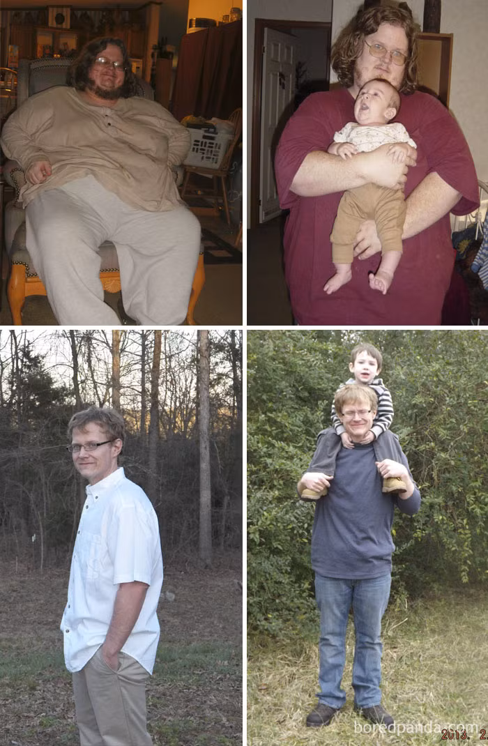 Bạn có thể thấy ngoại hình của người đàn ông này khác hoàn toàn trước và sau khi giảm cân. Theo chia sẻ, trong vòng 2 năm, anh ta đã giảm được 203kg khiến nhiều người phải khâm phục.