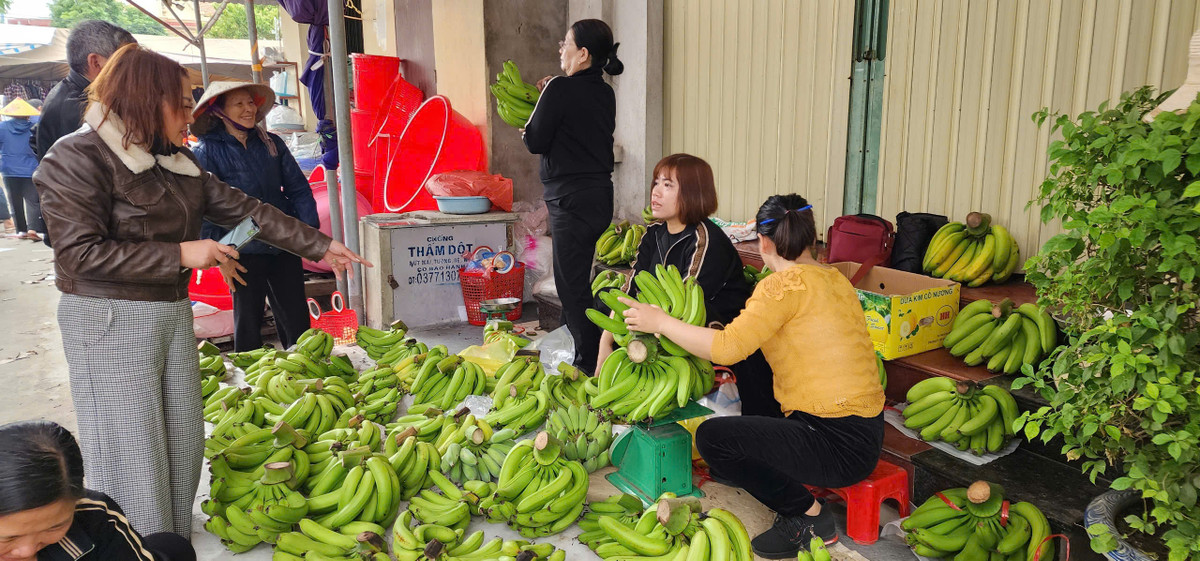 Những nải chuối quê phục vụ cho việc lễ cúng cũng không kém phần đông khách ghé thăm.