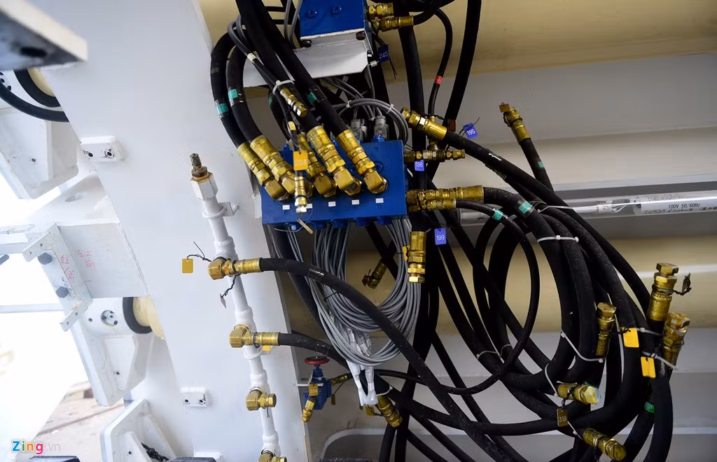 Hệ thống dây, các chi tiết vận hành máy gắn vào vòng đỡ thiết bị.