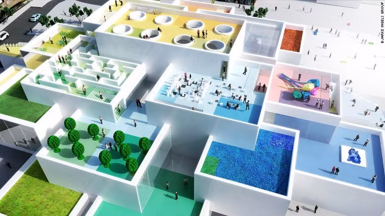 3. Lego House, Billund. Một công trình đáng mong đợi nữa của năm 2017 là của tập đoàn Bjarke Ingel Group (BIG). Nhóm thiết kế đã tạo ra một tòa nhà độc đáo với các khối chức năng riêng biệt, nối với nhau bằng tường gạch lấy cảm hứng từ Lego. Khi hoàn thành, Lego House sẽ trở thành trung tâm trải nghiệm cho du khách với quán cà phê, khu vui chơi cho gia đình, quảng trường và tất nhiên có cả cửa hàng Lego.