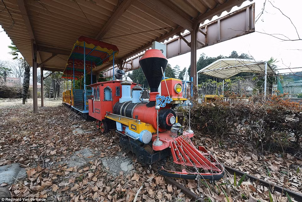 Đoàn tàu tại Western Village bị bao phủ bằng cỏ dại um tùm.