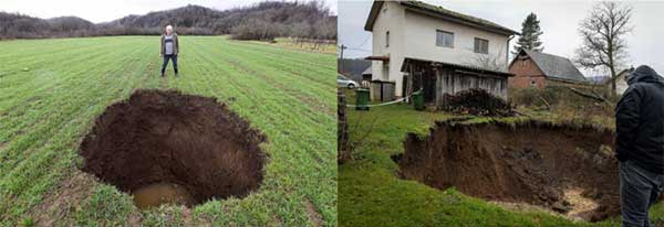 Một số hố do lực lượng đặc nhiệm triển khai trong khu vực bị ảnh hưởng có chiều rộng vài mét, chỗ lớn nhất lên tới 30m. Hố sụt sâu nhất sâu khoảng 15 mét, nhưng hầu hết đều chứa đầy nước khiến việc ước tính độ sâu của chúng rất khó khăn.